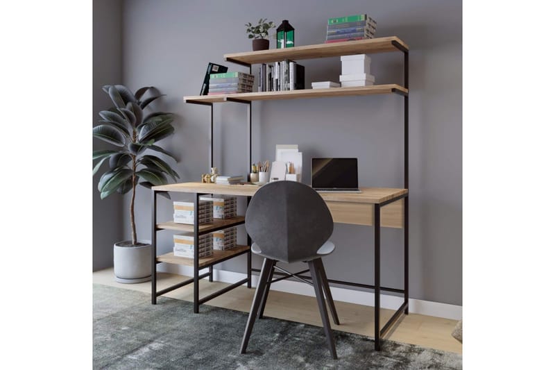 Dunalka Skrivebord 140x150x140 cm med oppbevaring - Eik - Møbler - Bord - Kontorbord - Skrivebord