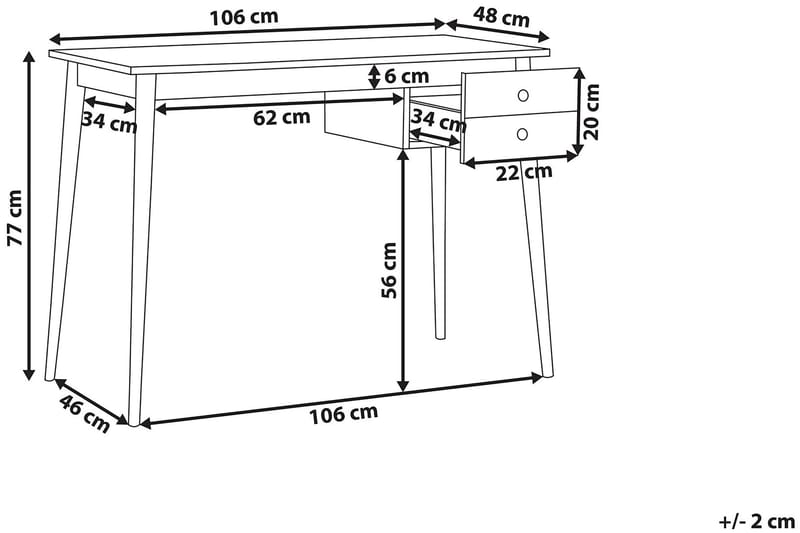 Ebeme Skrivebord 106 cm med Oppbevaring 2 Skuffer - Svart/Lysebrun - Møbler - Bord - Kontorbord - Skrivebord