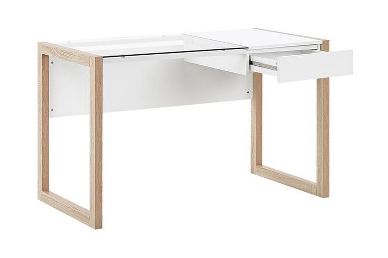Ejenks Skrivebord 120 cm med Oppbevaringsskuff - Hvit/Lyst Tre - Skrivebord