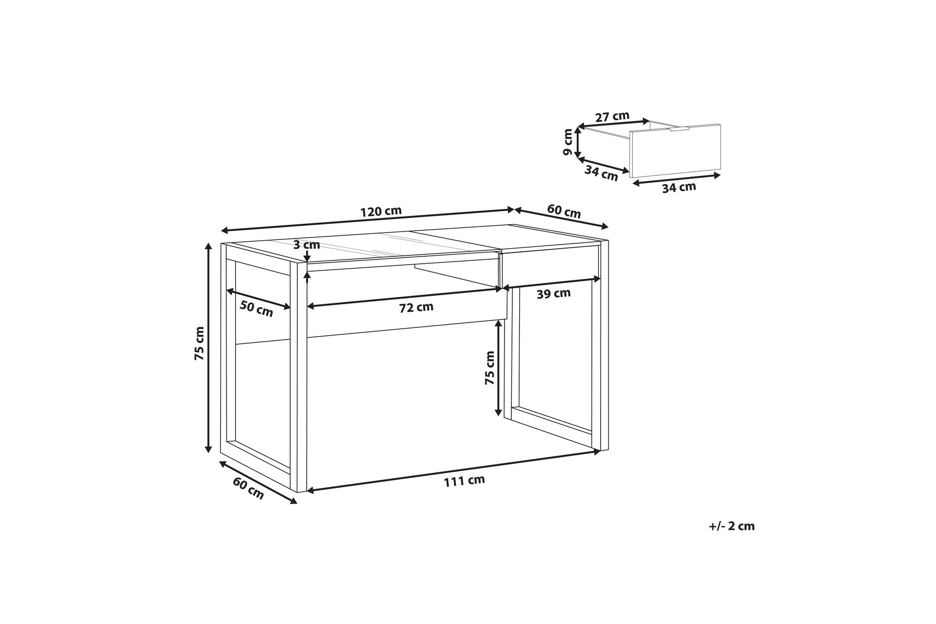 Ejenks Skrivebord 120 cm med Oppbevaringsskuff - Hvit/Lyst Tre - Møbler - Bord - Kontorbord - Skrivebord