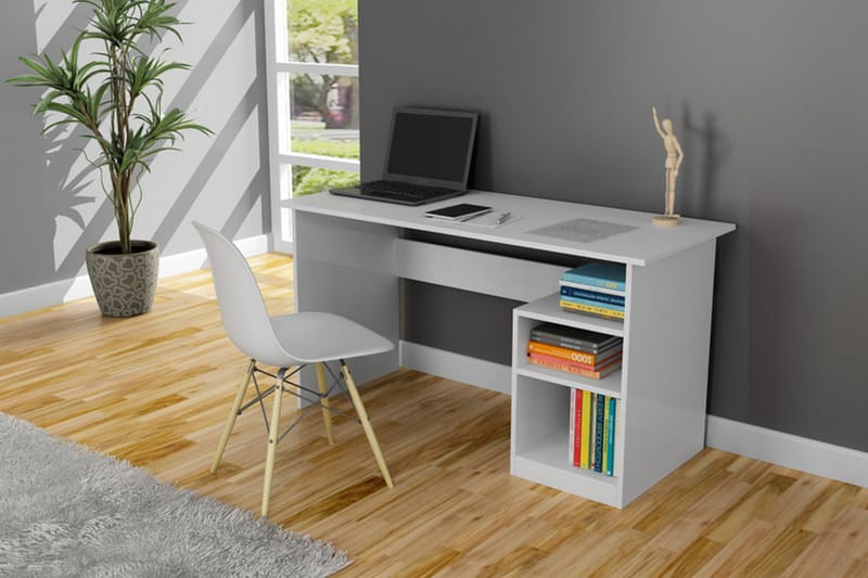 Elegancia Skrivebord 120 cm med Oppbevaring 2 Hyller - Hvit - Møbler - Bord - Kontorbord - Skrivebord