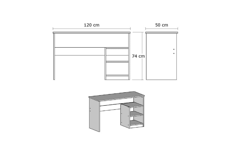 Elegancia Skrivebord 120 cm med Oppbevaring 2 Hyller - Hvit - Skrivebord