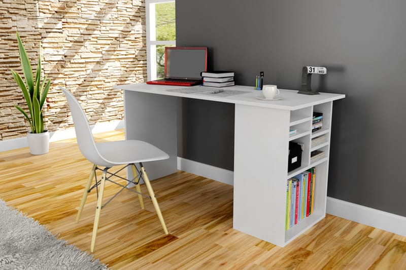 Elegancia Skrivebord 120 cm med Oppbevaringshyller - Hvit - Skrivebord