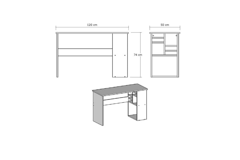 Elegancia Skrivebord 120 cm med Oppbevaringshyller - Hvit - Skrivebord