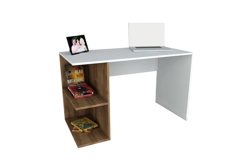 Elegancia Skrivebord 120 cm med Oppbevaringshyller - Hvit/Valnøttsbrun - Skrivebord