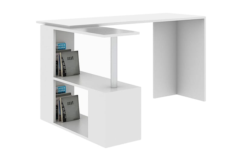 Elegancia Skrivebord 130 cm med Oppbevaringshyller L-form - Hvit - Skrivebord