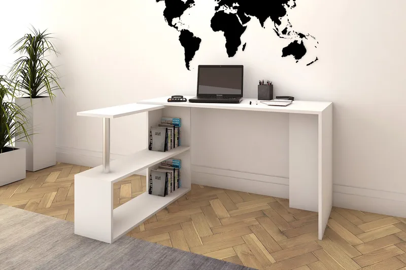 Elegancia Skrivebord 130 cm med Oppbevaringshyller L-form - Hvit - Møbler - Bord - Kontorbord - Skrivebord - Hjørneskrivebord