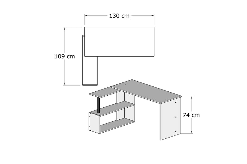Elegancia Skrivebord 130 cm med Oppbevaringshyller L-form - Hvit - Møbler - Bord - Kontorbord - Skrivebord