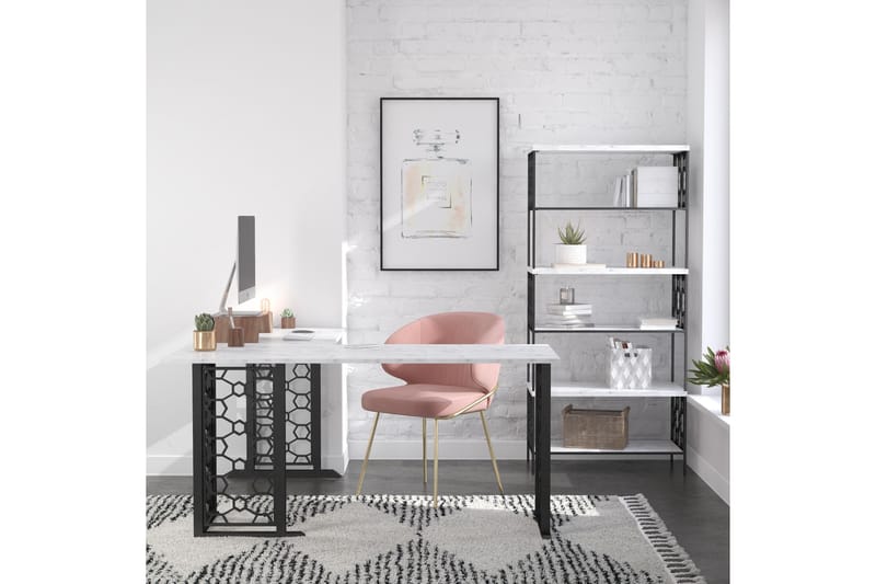 Ella Skrivebord 151 cm Marmormønster Hvit/Svart - CosmoLiving - Møbler - Bord - Kontorbord - Skrivebord