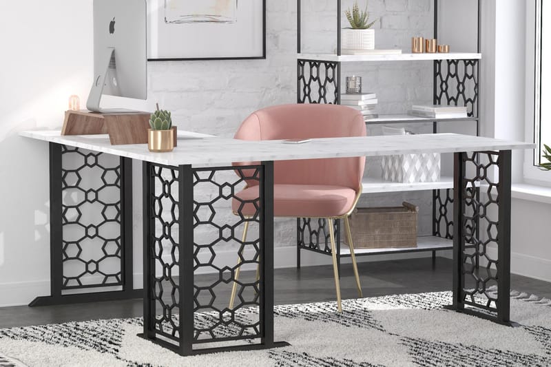 Ella Skrivebord 151 cm Marmormønster Hvit/Svart - CosmoLiving - Møbler - Bord - Kontorbord - Skrivebord