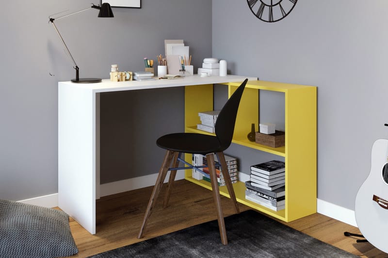 Ernage Skrivebord 120 cm med Oppbevaringshyller - Hvit/Gul - Møbler - Bord - Kontorbord - Skrivebord