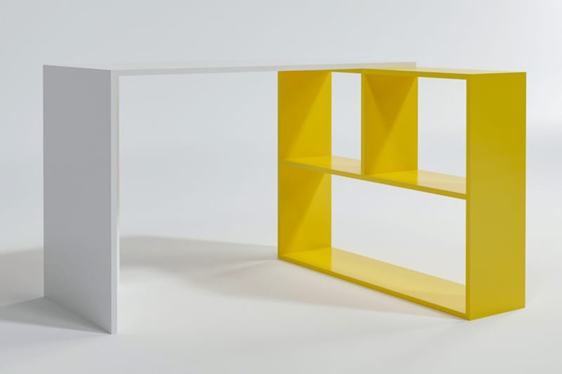 Ernage Skrivebord 120 cm med Oppbevaringshyller - Hvit/Gul - Møbler - Bord - Kontorbord - Skrivebord