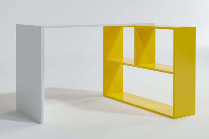 Ernage Skrivebord 120 cm med Oppbevaringshyller - Hvit/Gul - Skrivebord