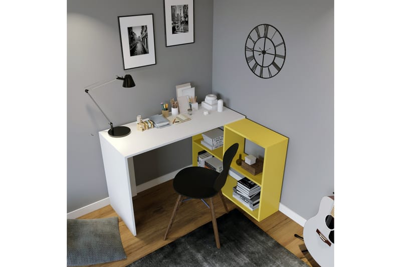 Ernage Skrivebord 120 cm med Oppbevaringshyller - Hvit/Gul - Møbler - Bord - Kontorbord - Skrivebord