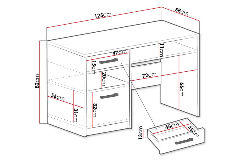 Escaldes Skrivebord 125 cm - Lilla - Møbler - Bord - Kontorbord - Skrivebord