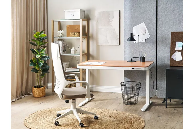 Farhan Skrivebord 60x120 cm - Hvit/Lyst tre - Møbler - Bord - Kontorbord - Skrivebord - Hev og senkbart skrivebord