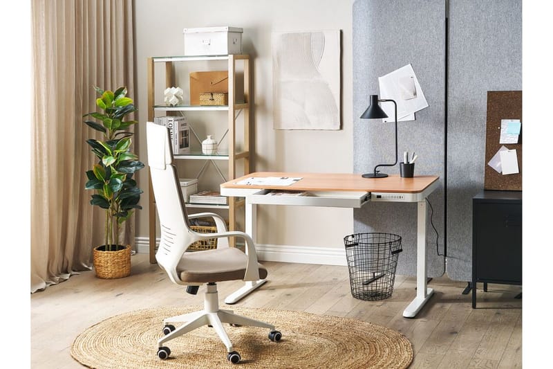 Farhan Skrivebord 60x120 cm - Hvit/Lyst tre - Møbler - Bord - Kontorbord - Skrivebord - Hev og senkbart skrivebord