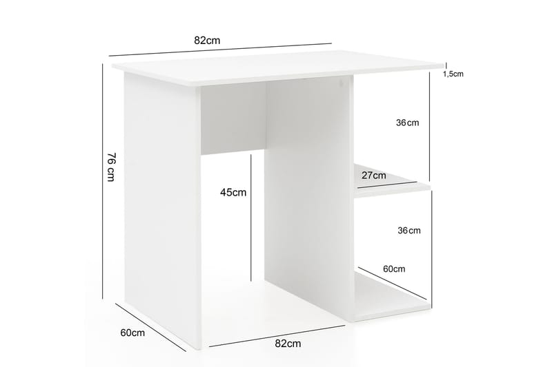 Farleys Skrivebord 82 cm med Oppbevaringshyller - Hvit - Skrivebord