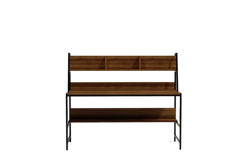 Faydali Skrivebord 140 cm med Oppbevaringshyller - Mørkebrun/Svart - Skrivebord