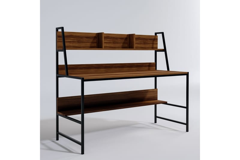 Faydali Skrivebord 140 cm med Oppbevaringshyller - Mørkebrun/Svart - Møbler - Bord - Kontorbord - Skrivebord