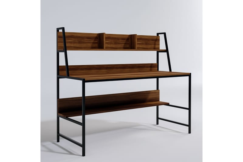 Faydali Skrivebord 140 cm med Oppbevaringshyller - Mørkebrun/Svart - Skrivebord