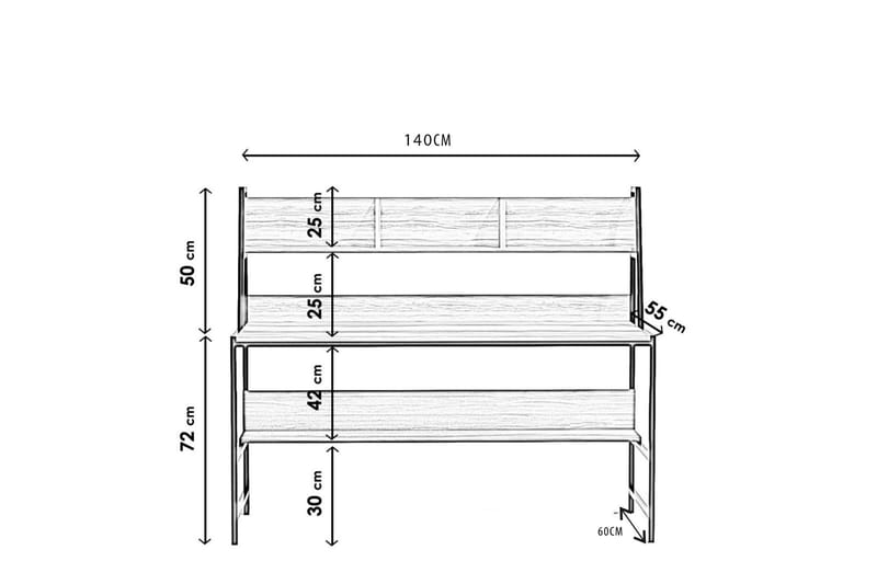 Faydali Skrivebord 140 cm med Oppbevaringshyller - Mørkebrun/Svart - Møbler - Bord - Kontorbord - Skrivebord