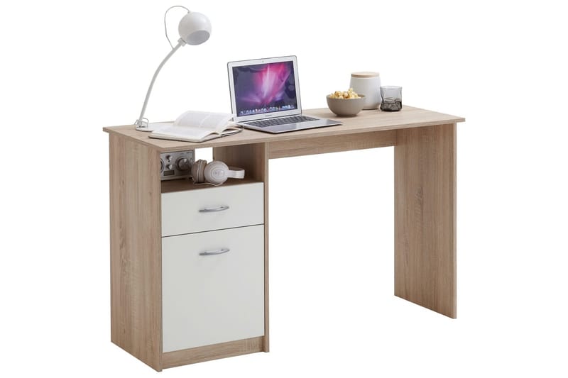 FMD Skrivebord med 1 skuff 123x50x76,5 cm eik og hvit - Skrivebord