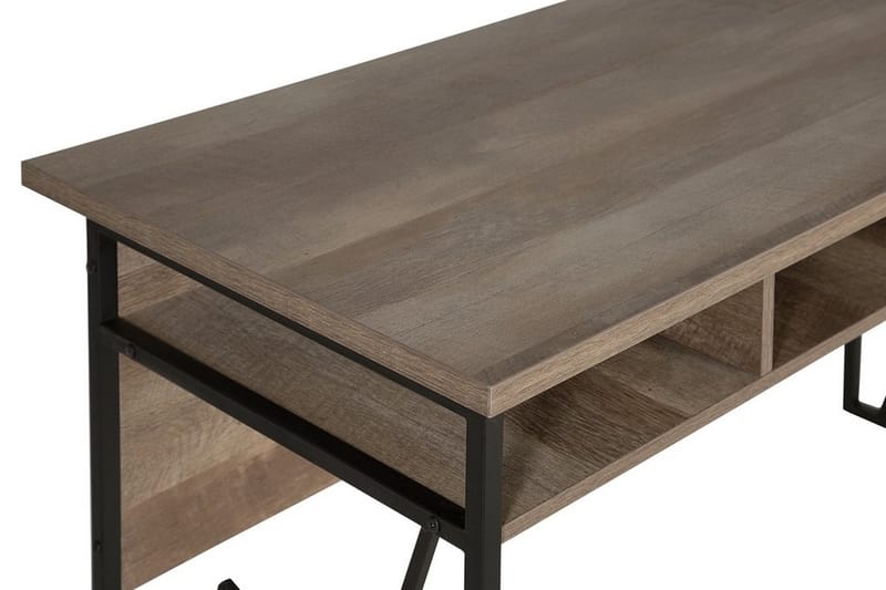 Forresa Skrivebord 120 cm med Oppbevaringshylle - Mørkebrun/Svart - Skrivebord