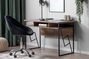 Forresa Skrivebord 120 cm med Oppbevaringshylle - Mørkebrun/Svart - Møbler - Bord - Kontorbord - Skrivebord