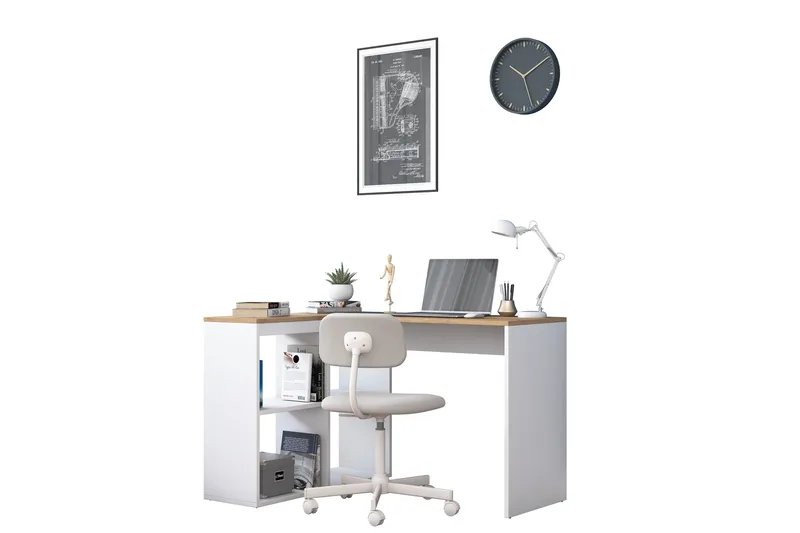 Freal Skrivebord 4 Hyller 120 cm - Natur/Hvit - Møbler - Bord - Kontorbord - Skrivebord