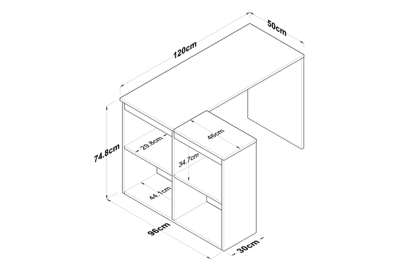 Freal Skrivebord 4 Hyller 120 cm - Natur/Hvit - Skrivebord