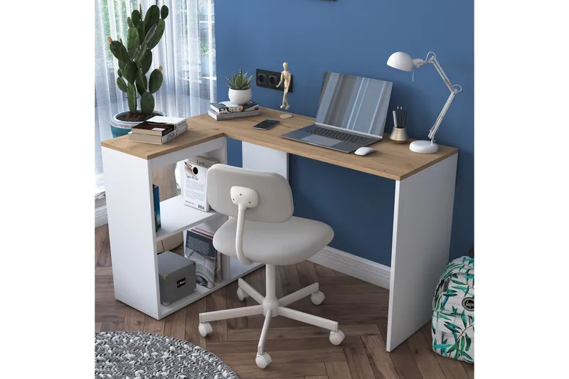 Freal Skrivebord 4 Hyller 120 cm, Natur/Hvit
