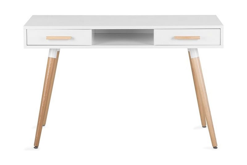 Frisange Skrivebord 120 cm med Oppbevaring 2 Skuffer + Hylle - Hvit/Lysebrun - Møbler - Bord - Kontorbord - Skrivebord