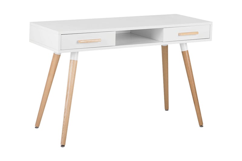 Frisange Skrivebord 120 cm med Oppbevaring 2 Skuffer + Hylle - Hvit/Lysebrun - Møbler - Bord - Kontorbord - Skrivebord