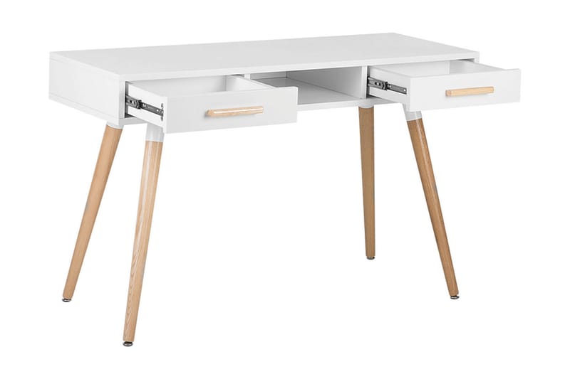 Frisange Skrivebord 120 cm med Oppbevaring 2 Skuffer + Hylle - Hvit/Lysebrun - Møbler - Bord - Kontorbord - Skrivebord