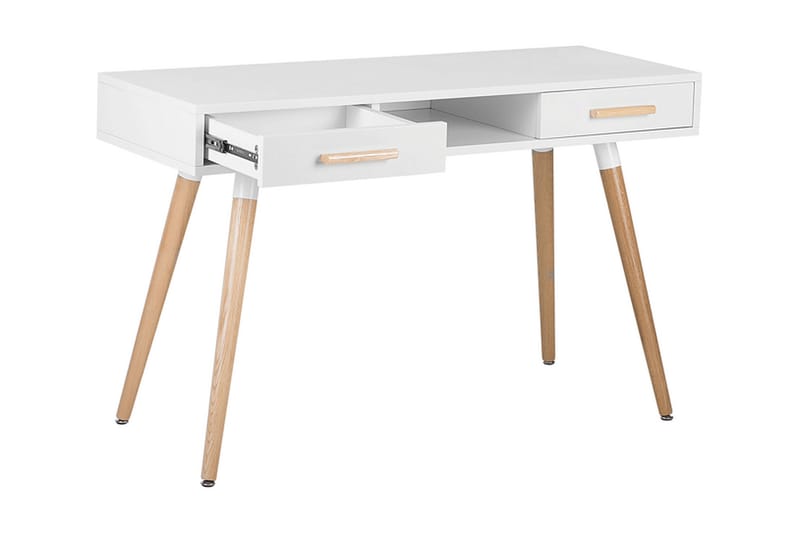 Frisange Skrivebord 120 cm med Oppbevaring 2 Skuffer + Hylle - Hvit/Lysebrun - Møbler - Bord - Kontorbord - Skrivebord