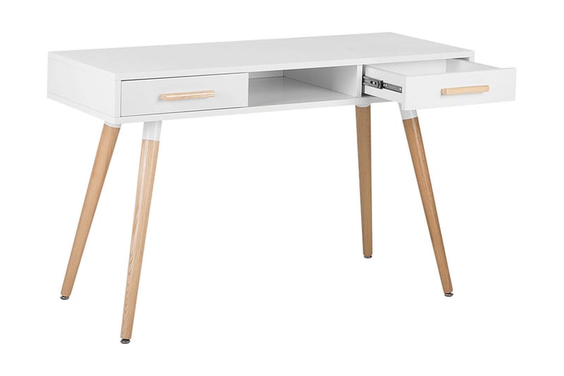 Frisange Skrivebord 120 cm med Oppbevaring 2 Skuffer + Hylle - Hvit/Lysebrun - Møbler - Bord - Kontorbord - Skrivebord
