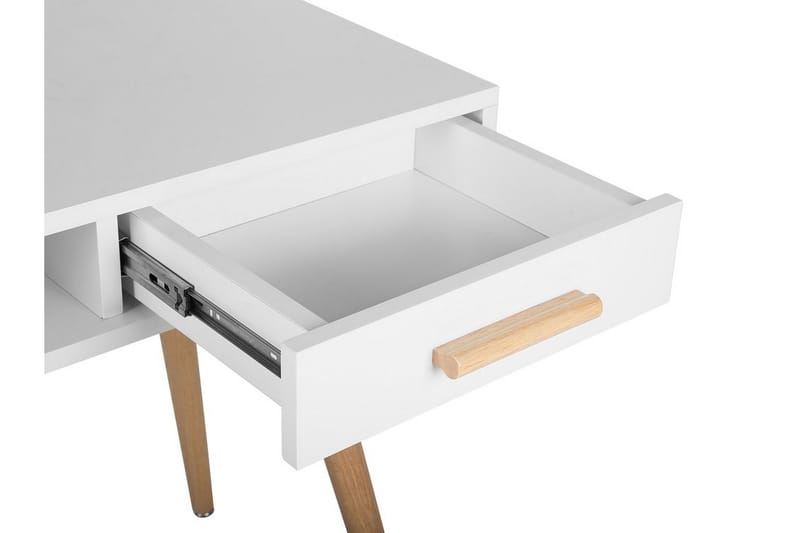 Frisange Skrivebord 120 cm med Oppbevaring 2 Skuffer + Hylle - Hvit/Lysebrun - Møbler - Bord - Kontorbord - Skrivebord
