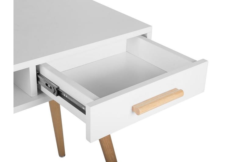 Frisange Skrivebord 120 cm med Oppbevaring 2 Skuffer + Hylle - Hvit/Lysebrun - Skrivebord