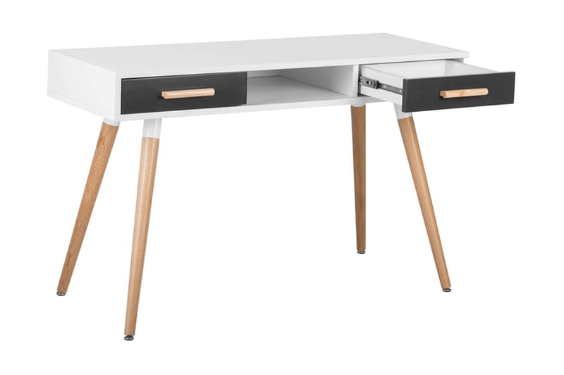 Frisange Skrivebord 120 cm med Oppbevaring 2 Skuffer + Hylle - Hvit/Mørkegrå/Brun - Skrivebord