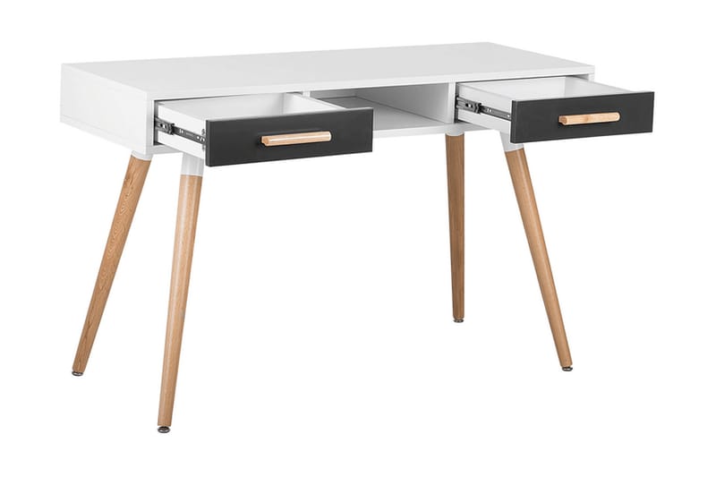 Frisange Skrivebord 120 cm med Oppbevaring 2 Skuffer + Hylle - Hvit/Mørkegrå/Brun - Møbler - Bord - Kontorbord - Skrivebord