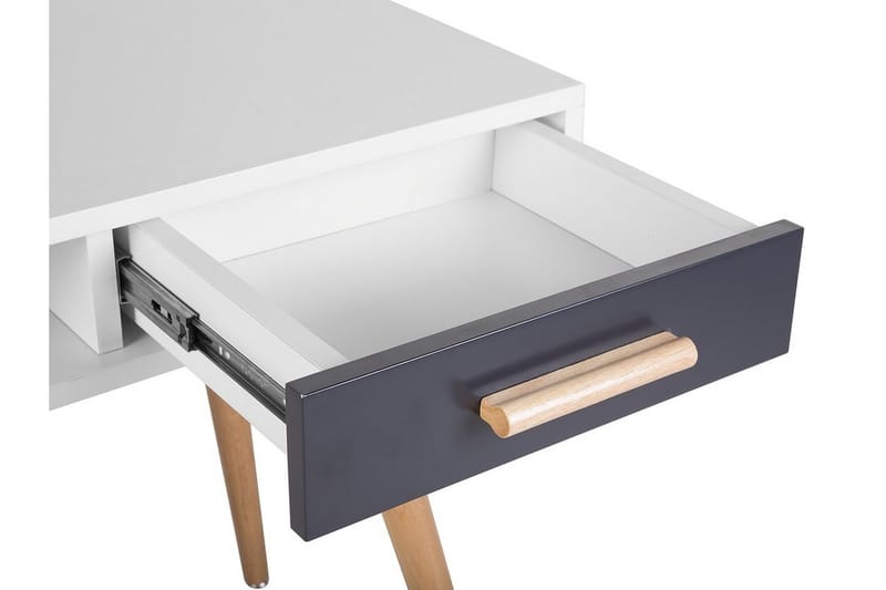 Frisange Skrivebord 120 cm med Oppbevaring 2 Skuffer + Hylle - Hvit/Mørkegrå/Brun - Skrivebord