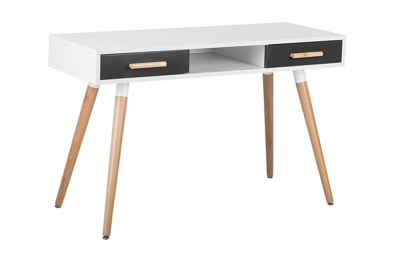 Frisange Skrivebord 120 cm med Oppbevaring 2 Skuffer + Hylle - Hvit/Mørkegrå/Brun - Møbler - Bord - Kontorbord - Skrivebord