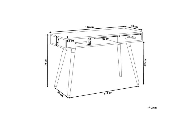 Frisange Skrivebord 120 cm med Oppbevaring 2 Skuffer + Hylle - Hvit/Mørkegrå/Brun - Skrivebord