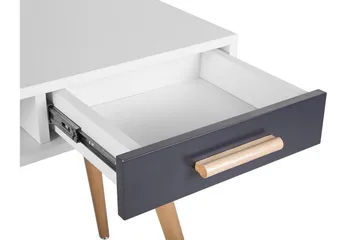 Frisange Skrivebord 120 cm med Oppbevaring 2 Skuffer + Hylle - Hvit/Mørkegrå/Brun - Møbler - Bord - Kontorbord - Skrivebord