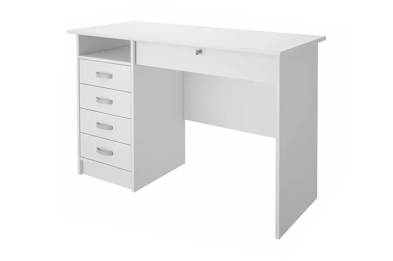 Function Skrivebord 109 cm med Oppbevaring Skuffer + Hyller, Hvit