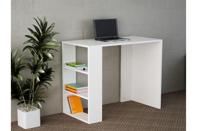 Furny Home Skrivebord 90 cm med Oppbevaringshylle - Hvit - Møbler - Bord - Kontorbord - Skrivebord