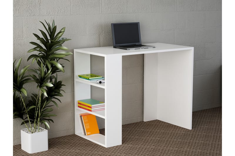 Furny Home Skrivebord 90 cm med Oppbevaringshylle - Hvit - Skrivebord
