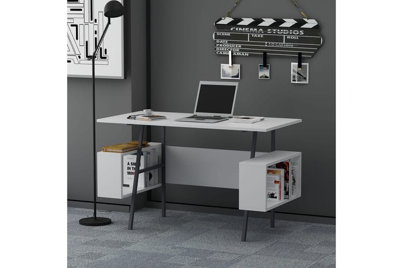Galatad Skrivebord 120x73,8x120 cm med oppbevaring - Hvit - Skrivebord