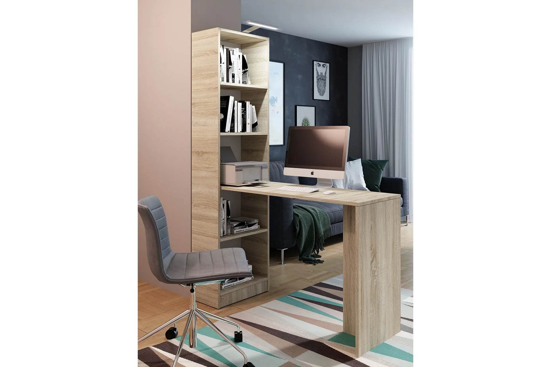 Gdeide Skrivebord 125 cm med Oppbevaringshylle - Eikfarge/Beige